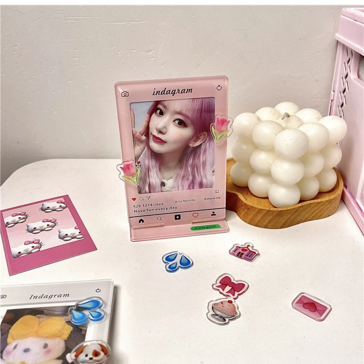 Acrylic Custom Stray Kids Plush Car Card Holder Photo Coaster Set With Holder