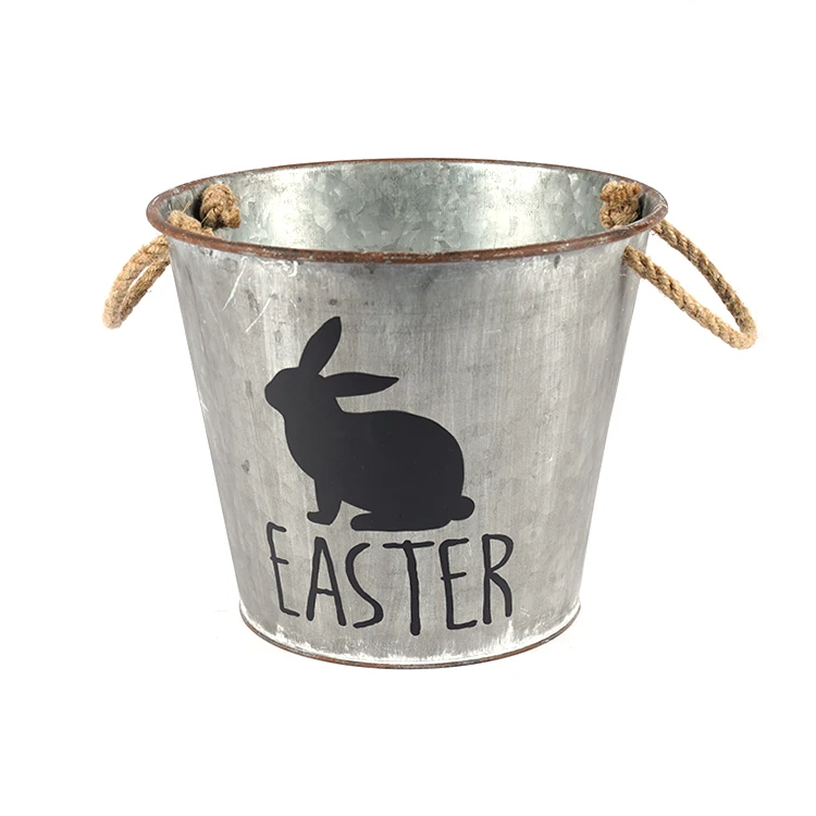 
Wholesale Colour Printing Bunny Eggs Metal Easter Bucket with Handle 