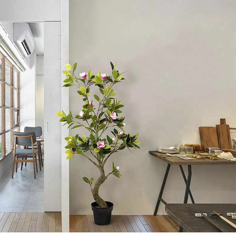 150cm artificial plant with flowers Chinese style home decoration potted artificial magnolia tree