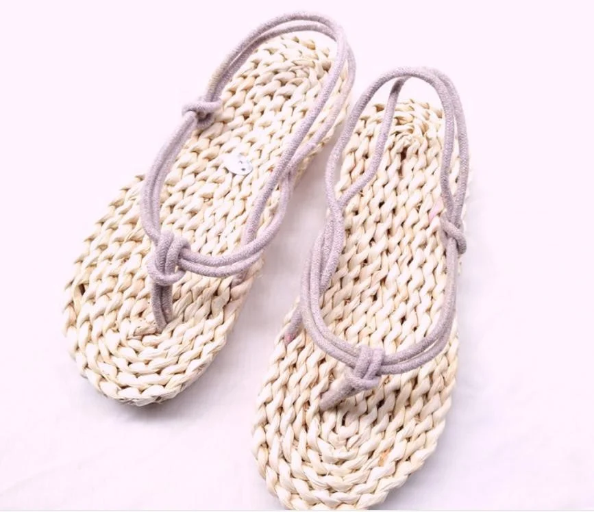 2020 newest hot sale high quality handmade corn husk straw braid women slides men slippers ladies sandals shoes cotton string