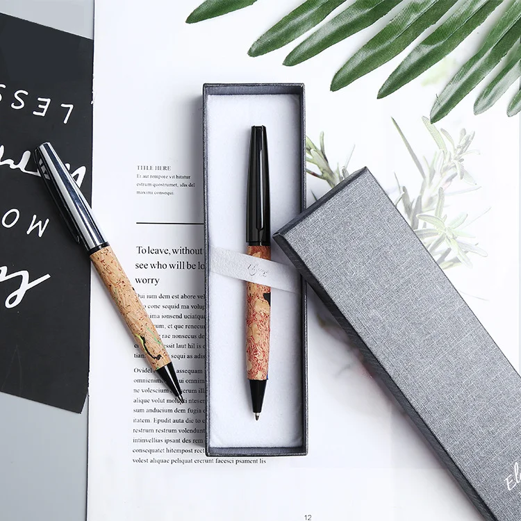 Creative Business Advertising Office Gift Pen Wood Grain Heavy Metal Rotating Ball Pen with Custom Logo