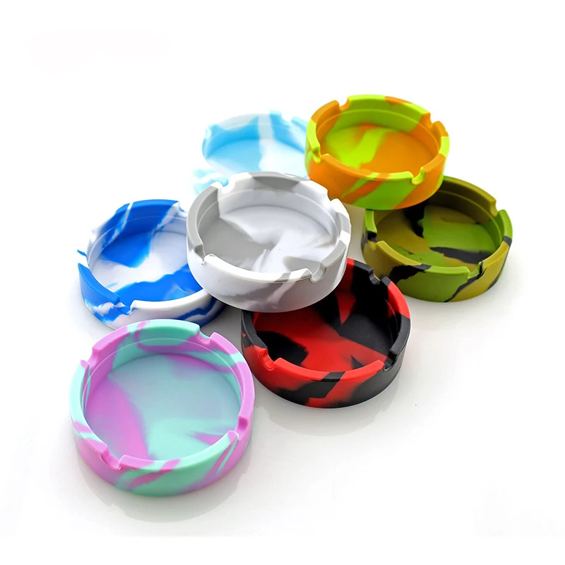 OEM Camouflage Silicone Soft Round Ashtray Ash Tray Holder Luminous Portable Fluorescent Ashtray Anti Scalding Cigarette Holder