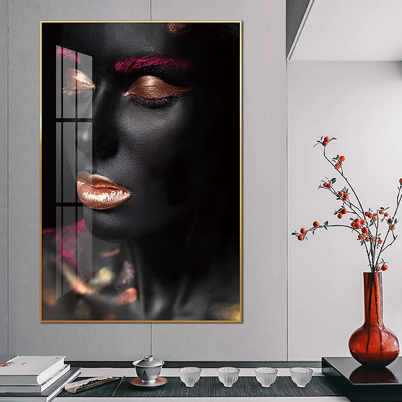 African woman with makeup Crystal porcelain painting and wall art beautiful afro american woman decoration for HOME DECOR