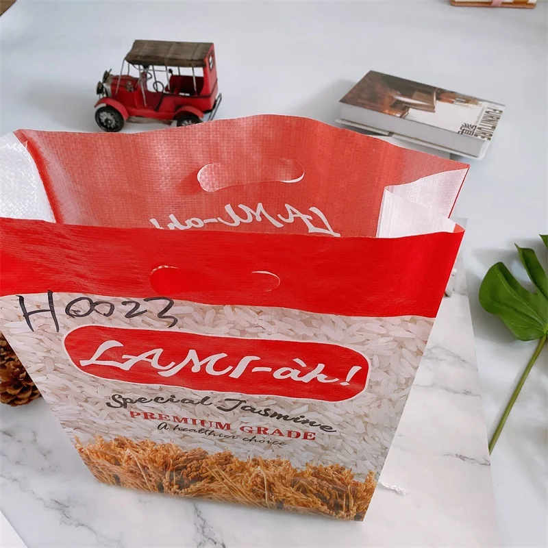 5kg 10kg 25kg 50kg bopp laminated pp woven sack plastic fertilizer rice wheat flour grain packaging bag with handle