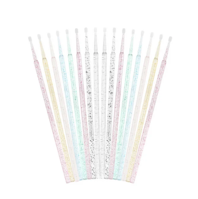 100pcs Crystal Glitter Lash Extension Cleaning Micro Swab Lint Free Eyelash Extension Removing Micro Brushes