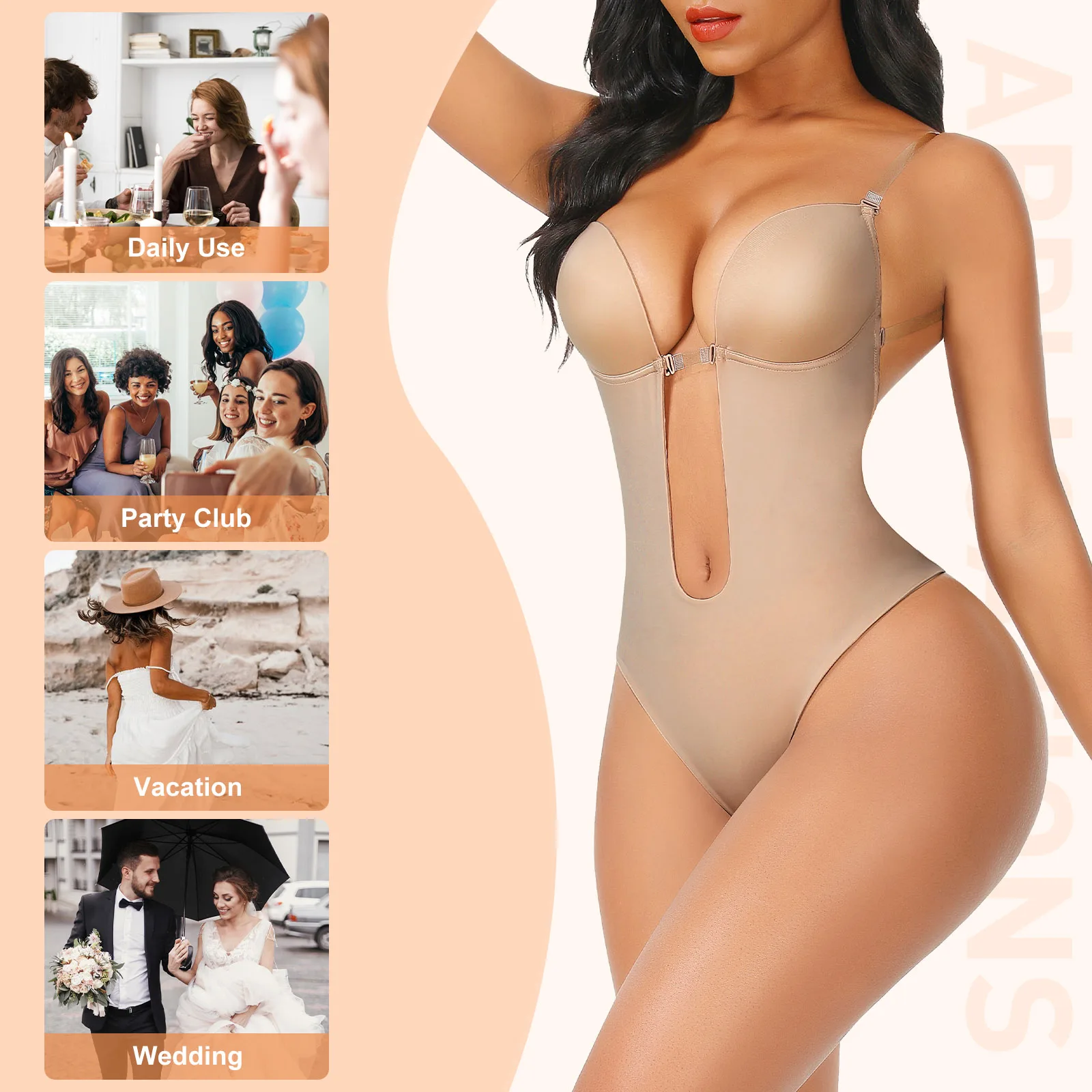 Waistdear Dropshipping Women Slimming Thong Tummy Control  Abdomen Control backless women Shapewear Body Shaper bodysuit