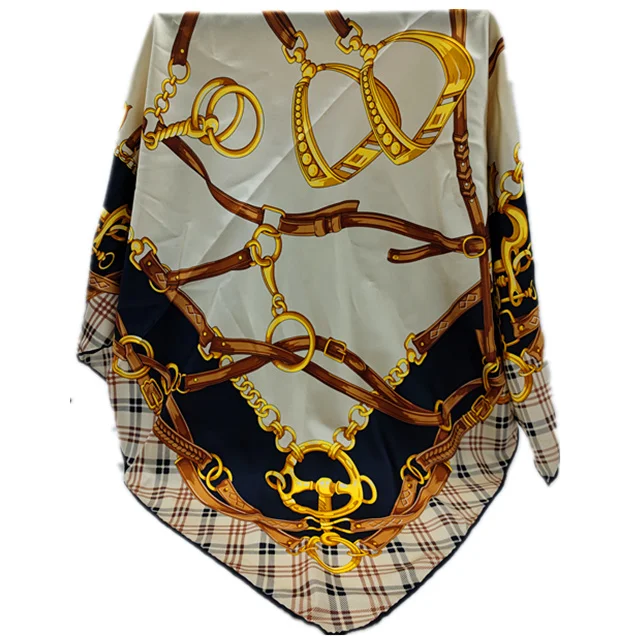 China Supplier Wholesale Multi Color Polyester Custom Printed Silk Scarf with Soft touch feeling  to Autumn