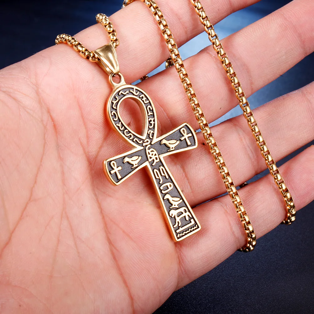 Wholesale Ancient Egyptian Hieroglyphic Symbol Jewelry Stainless Steel Large  Cross Pendant Ankh necklace for men