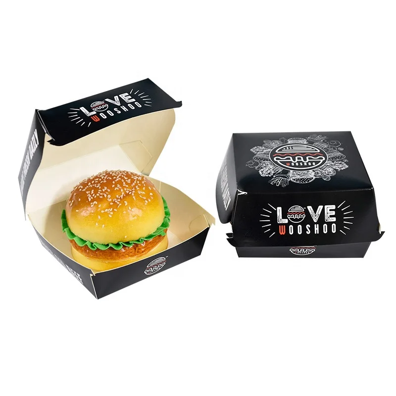Custom Recycled Kraft Paper Burger Delivery Boxes Fast Food Packaging Hamburger Paper Box