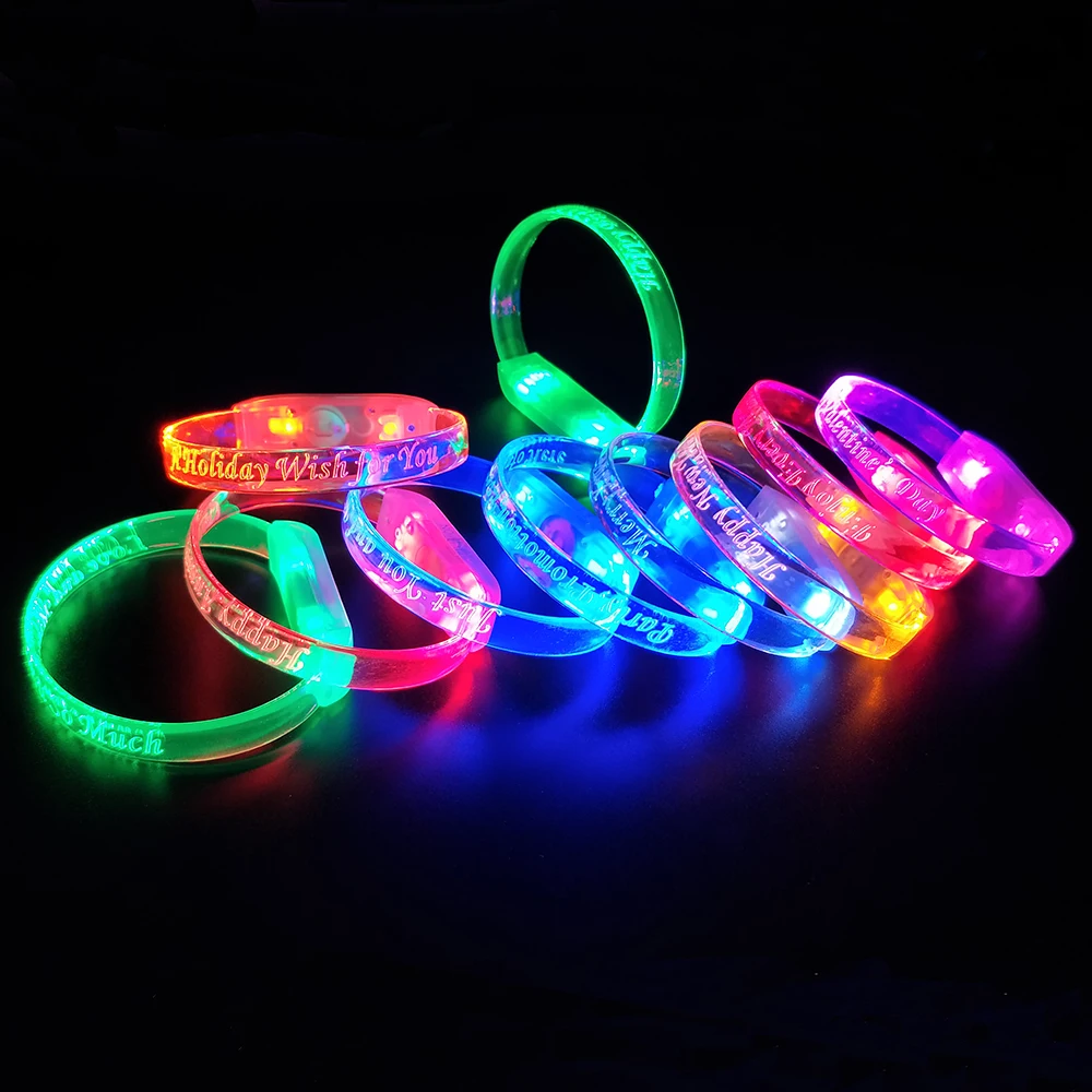 Christmas Halloween Custom Logo Party Concert Sound Motion Activated Rave Glow LED Light Up Flashing Bracelet Wristbands