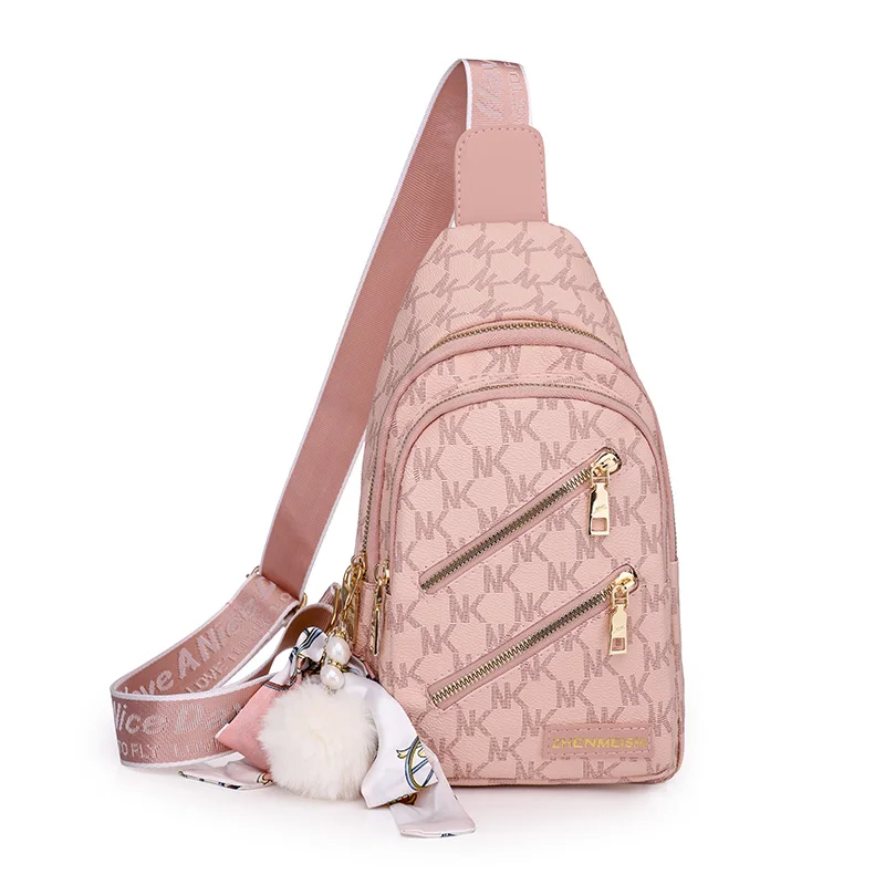 Foreign trade supply pink colors mini sling waterproof  PU leather chest bag  leather shoulder bag