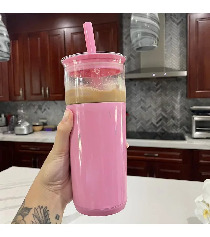 20oz Vacuum Insulated reduce coffee beer glassTumbler mug cup with stainless steel sleeve  Straw for Food Storage and Serving