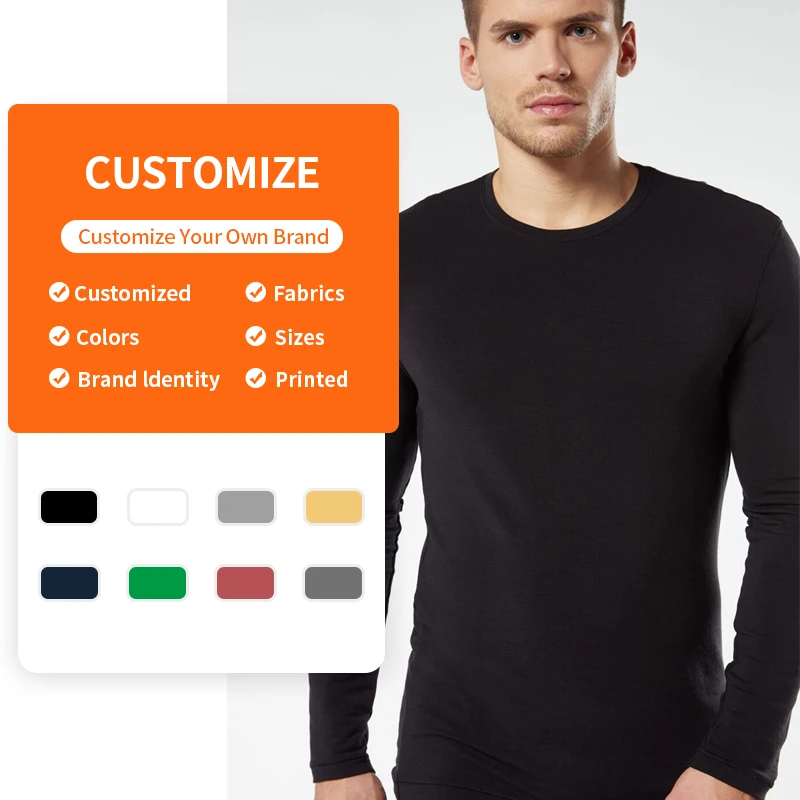 Enerup merino wool modal Custom Blank Keep warm Soft Clothes Shirt Long Sleeve Base Layer underwear T Shirt for Men