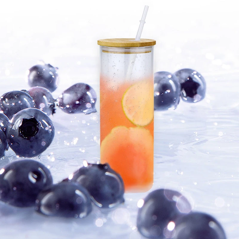 USA WAREHOUSE RTS stocked 12oz 16oz 25oz Clear Frosted Soda Pop Shaped Sublimation Beer Jar Glass Can Bottle with Straw Lid