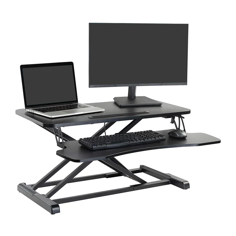 2 level laptop stand desk L03 fits dual monitors gas spring riser standing desk converter
