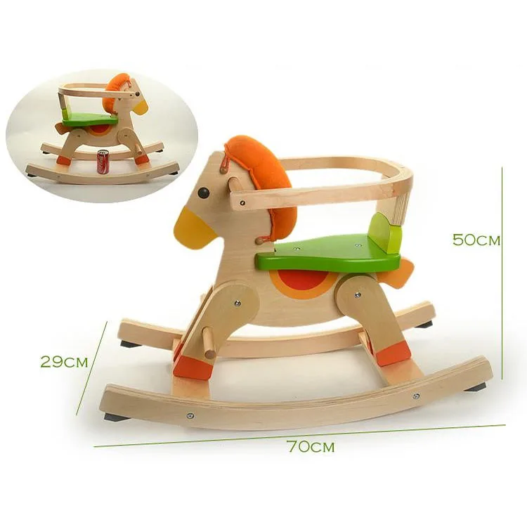 Baby Horse Solid Wood Child Carousel Toys Gift Wooden Rocking Chair Kid Riding Wooden Rocking Horse Toy