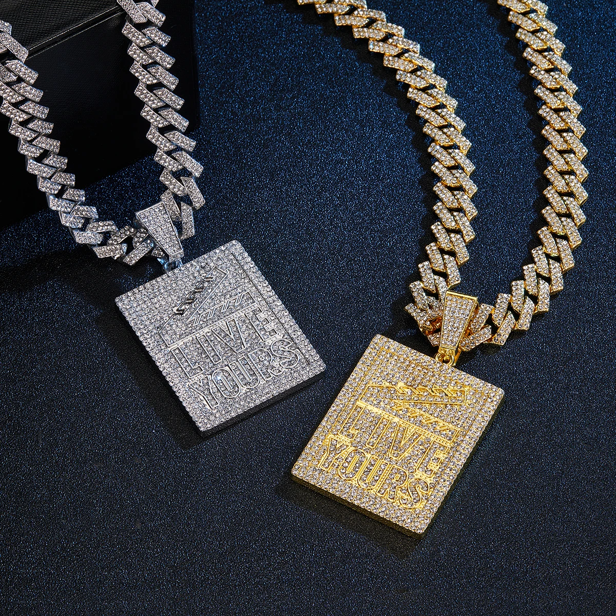 Live Yours Clapper Board Pendant Live Your Dream Inspirational Military Dog Tag Pendant with Cuban Link Chain Centralcee Chains