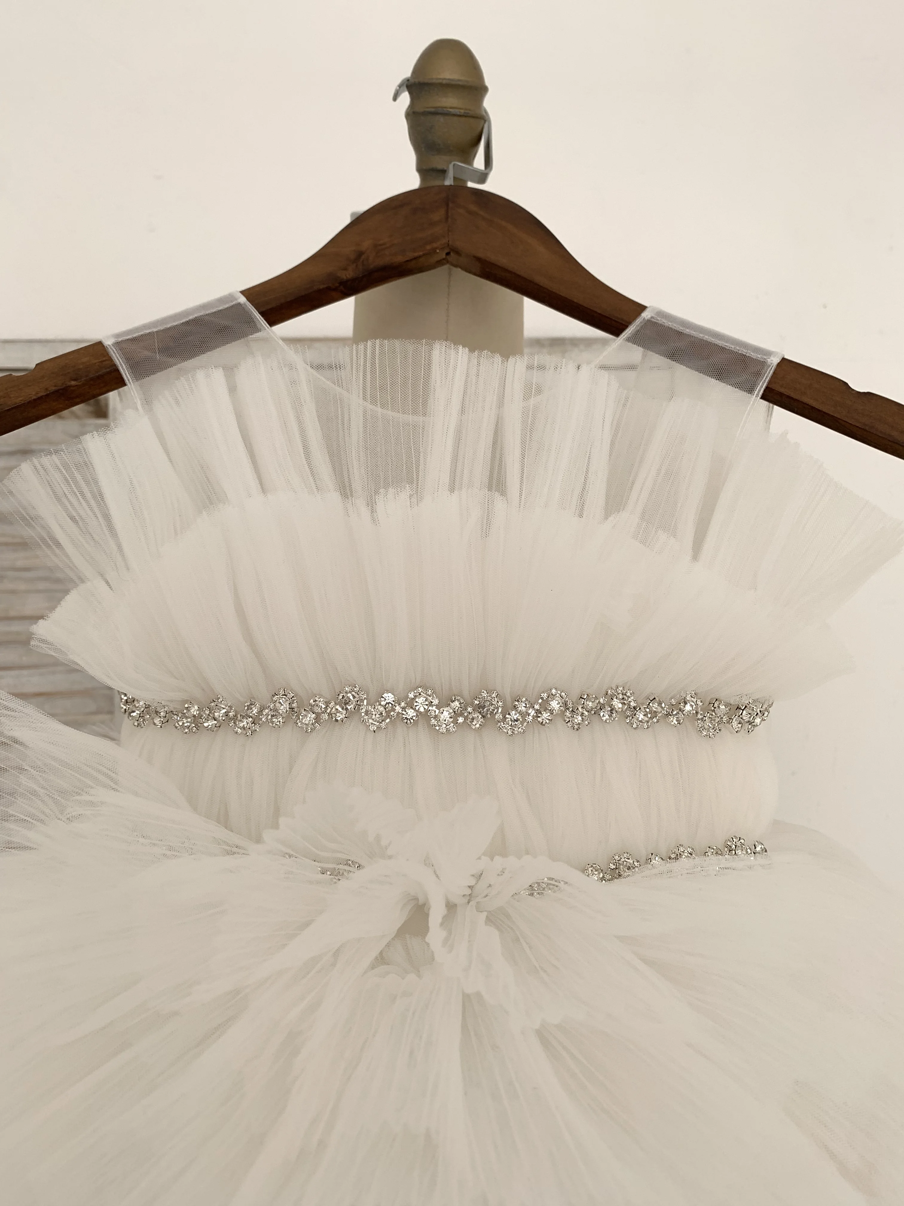 Hi Low Ivory Tulle Wedding Flower Girl Dress Kids Party Dress Princess Birthday Couture Dress