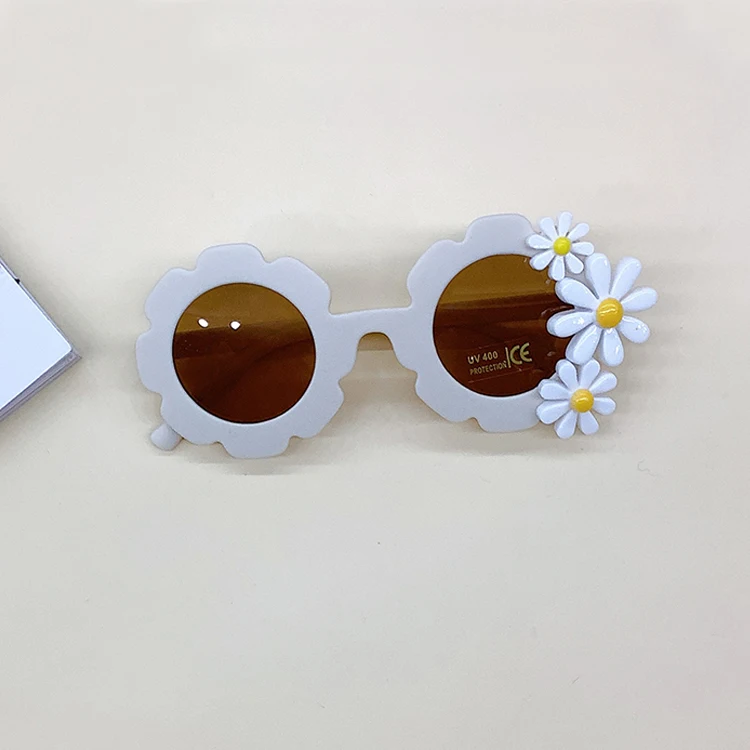 Wholesale Sunglasses Trendy Girl Girls Round Party Jewel Fashion Sun Uv400 Flower Kids Glasses