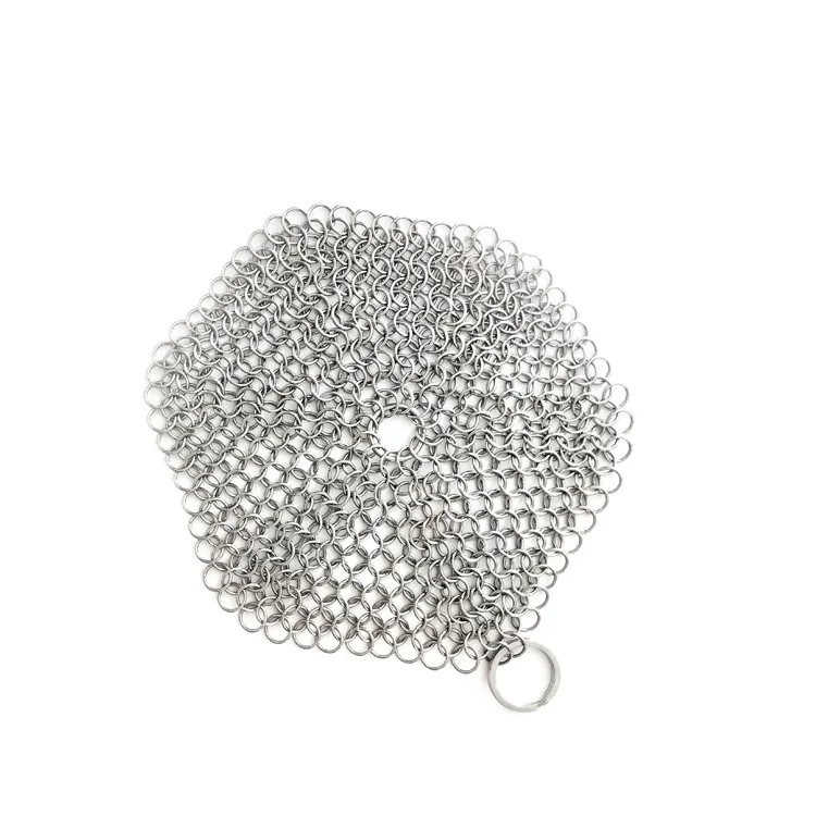 Stainless Steel Cast Iron Chainmail Scrubber Pot Scrubber Cleaner with Ring