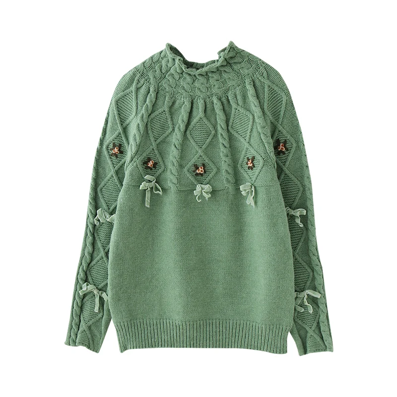 
Jumper Hot Sale Microfiber Sweater Women 2019 Winter New Pullover Female Forest Hand-embroidered Turtleneck Loose Sweater Woman 
