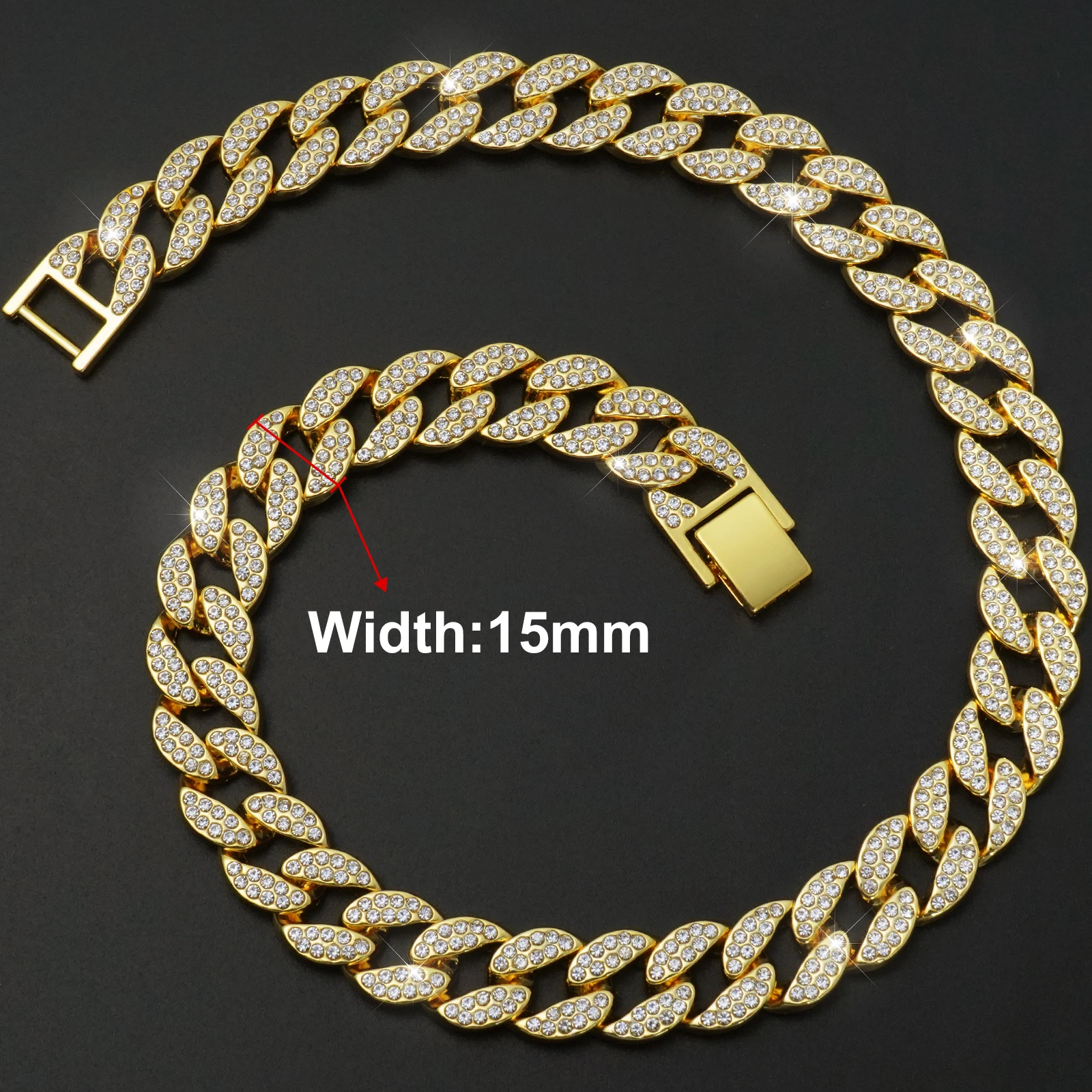 15MM Luxury Gold Dog Chain Collar Factory Bling Jewelry Metal Cuban Link for Dogs Cats