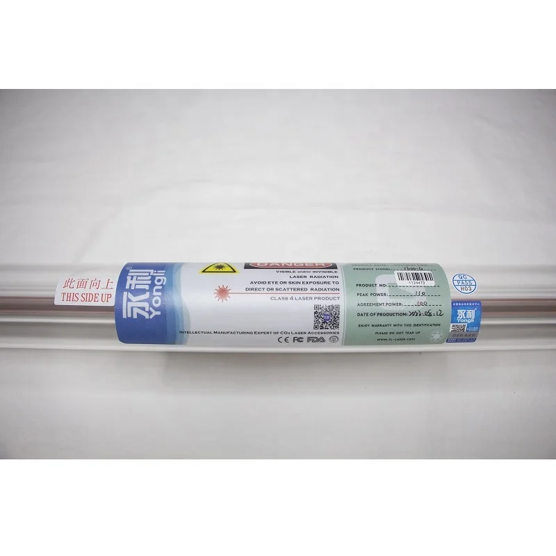 Yongli 50w 60w Diameter 50mm 80mm Tube Length 800mm 1000mm 1200mm Universal Co2 Laser Tube