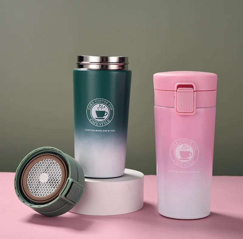 New bouncing Lid stainless steel thermal insulation Gradient double wall vacuum oem portable travel coffee mugs