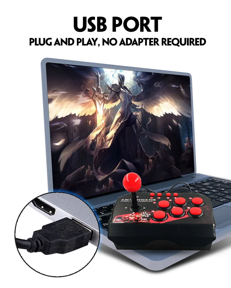 4 in 1 USB Fighting Stick Arcade Joystick PC for Switch, PS3, Android