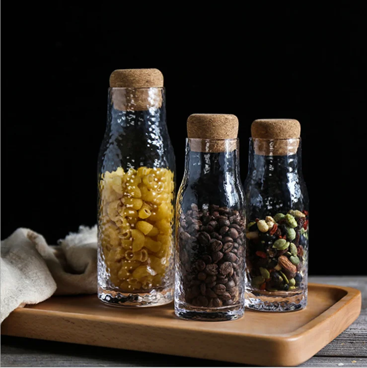 luxury Delicate Hammer style 260ml 500ml 8 oz 16oz coffee bean bottle glass Storage Jar with wooden plug