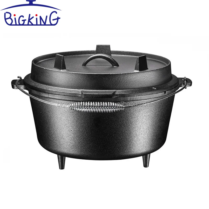 Dutch Oven Cast Iron Pot - Pre Seasoned Cast Iron Pot with Lid - 2 in 1 Cooking Skillet - 8.5L OEM
