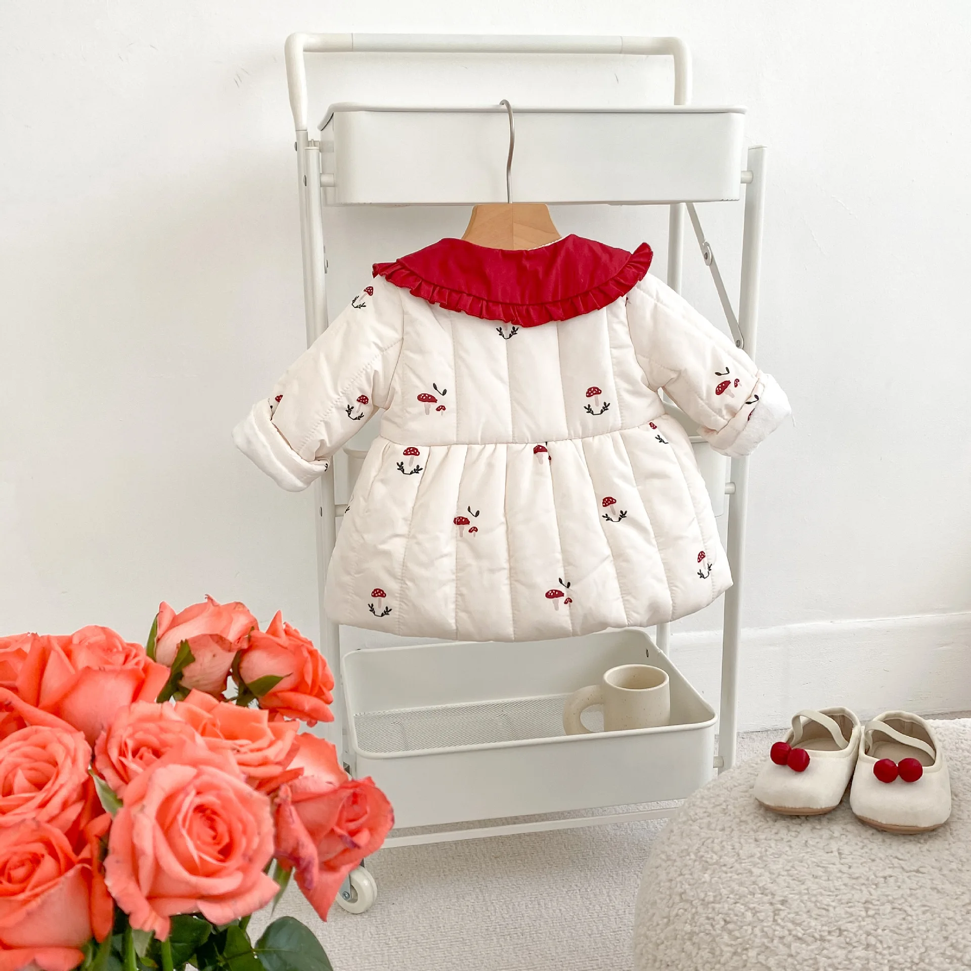 RTS Engepapa Warm Winter Infant Thickened Jacket Mushroom Print Newborn Baby Lapel Coat Long Sleeve Toddler Girl Clothes