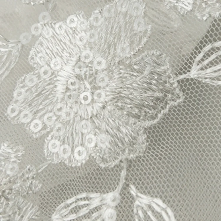 Wholesale luxury white  embroidery  mesh lace  fabric for fashion wedding dress