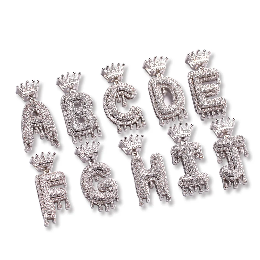 Custom A-Z Name Initial Crown Letter Iced Out VVS Moissanite Pendant Hip Hop Fashion Jewelry Necklaces for Women Stainless Steel