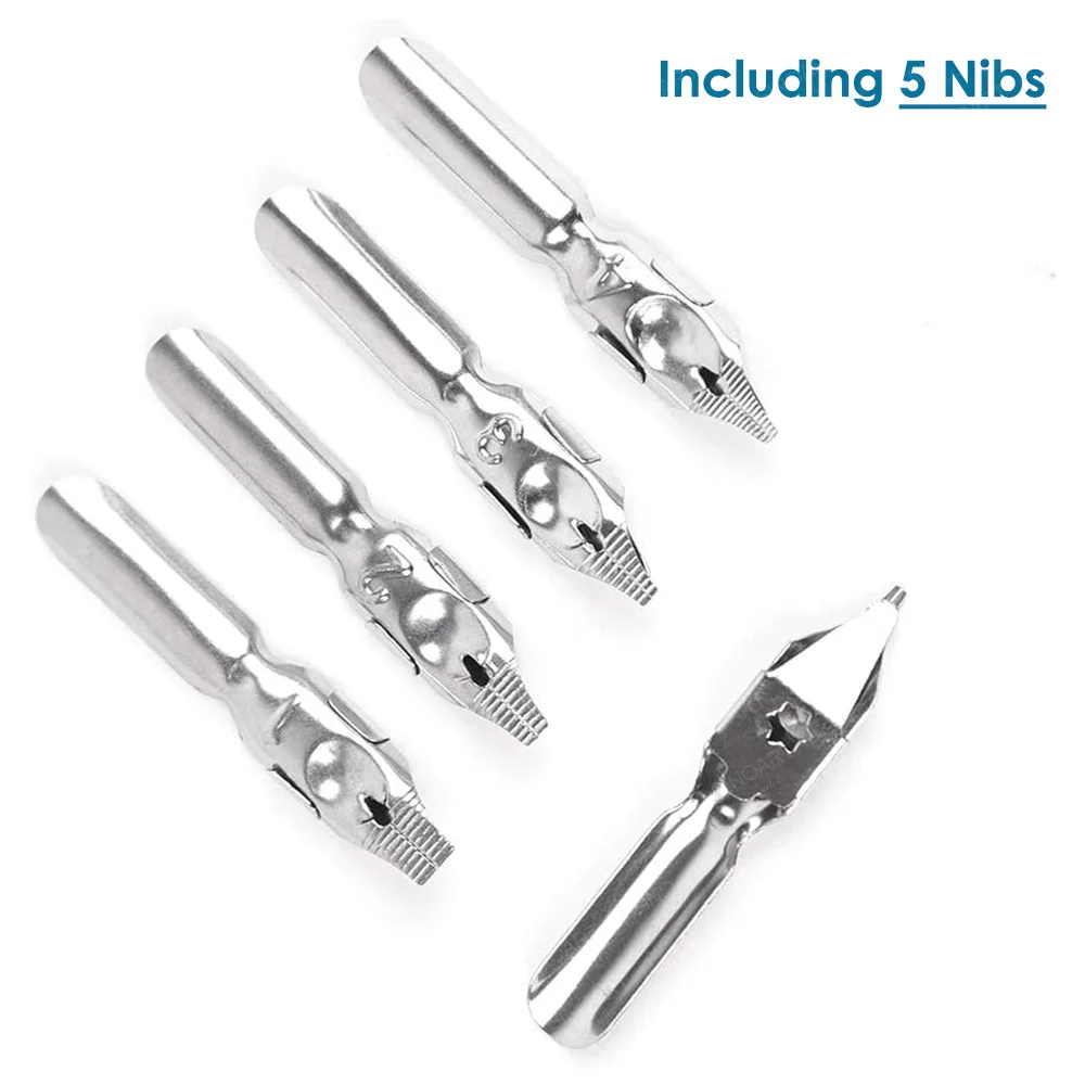 SINOART Oblique Calligraphy Pen Set With 5 Replaceable Nibs Comic Dip Pen Set Stainless Steel Calligraphy Pen Nibs