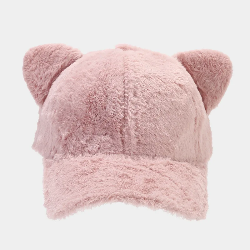 Custom embroidery furry baseball caps lovely animal cat ear hat winter cute caps for women
