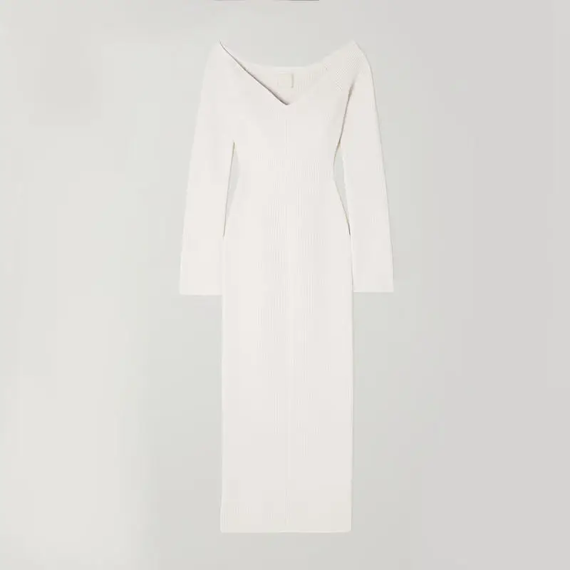 Autumn Winter Lady Elegant Women Clothing Casual Sexy Off Shoulder Knitted Long Midi Sweater Bodycon Dresses