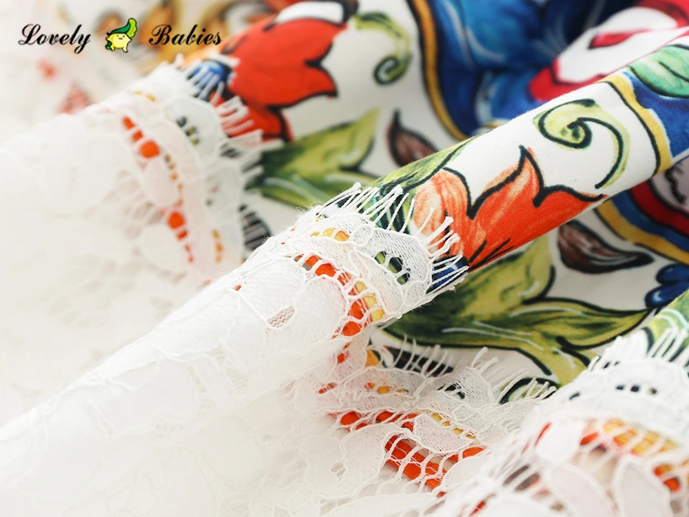 children clothes for holiday toddler girls party  Vintage printed lace girl casual dress