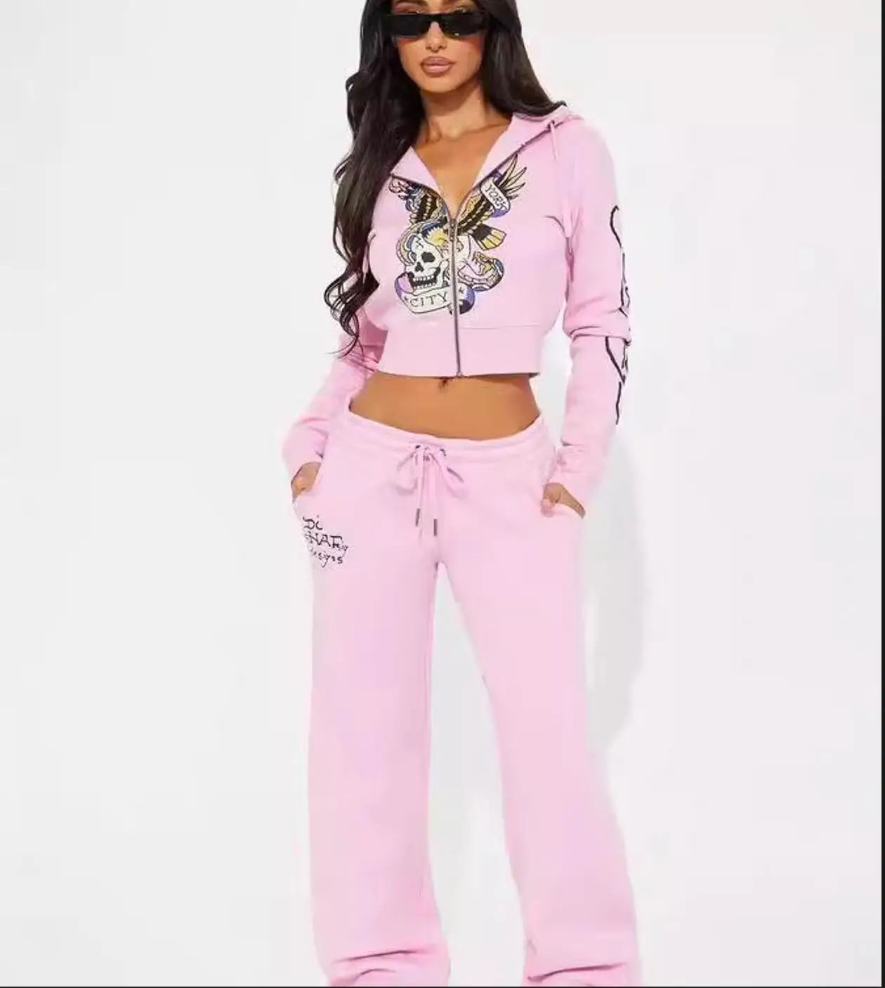Fashion casual street multicolor printed long sleeved top two-piece set
