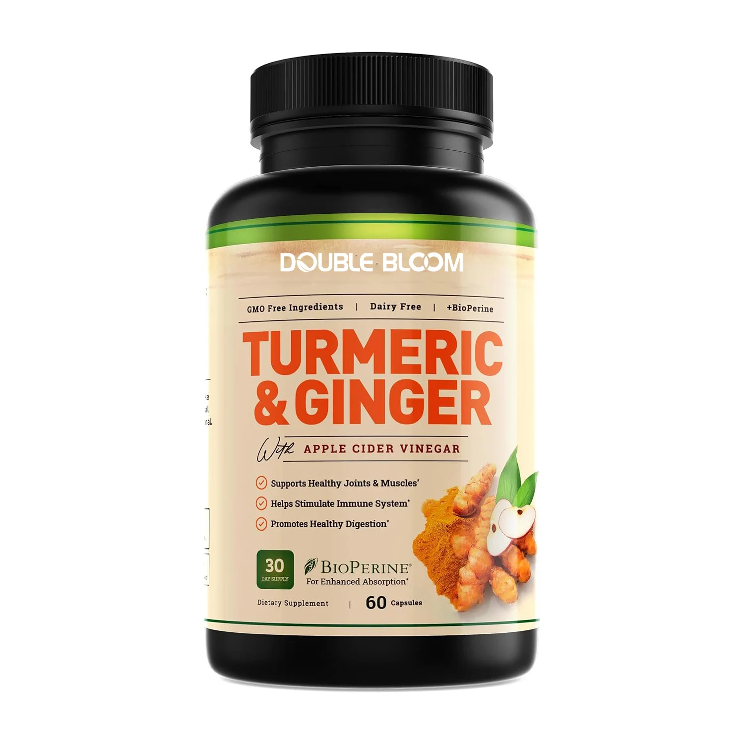 Turmeric and Ginger Supplement - Tumeric Curcumin Joint Support Pills - with Apple Cider Vinegar & BioPerine Black Pepper