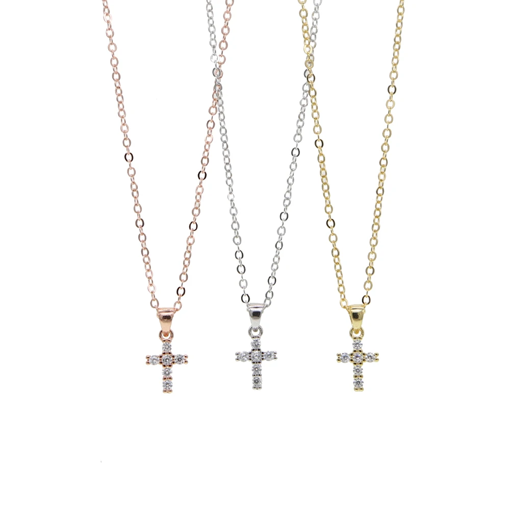Women/Men Charm Rose Gold Color Jewelry Wholesale Trendy 925 Sterling Silver Cross Pendant Necklace Punk Style