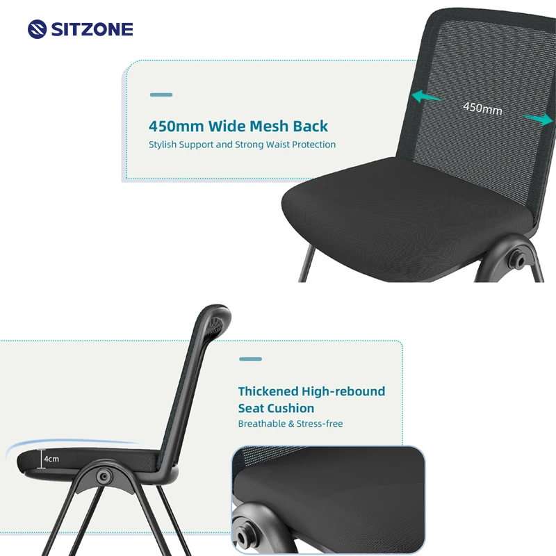 Sitzone School Conference Rooms Stackable Meeting Chair Wth Rotatable Writing Tablet Office Foldable Mesh Training Chair