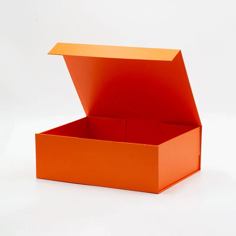 Luxury A4 deep size orange color handbag retail packaging box with magnetic lid