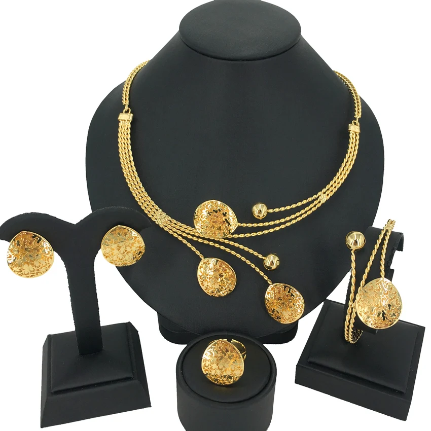 Yuminglai FHK13675  High Quality Jewelry Necklace Bracelet Earrings Ring Jewelry Set Brazilian Gold Jewelry for Women