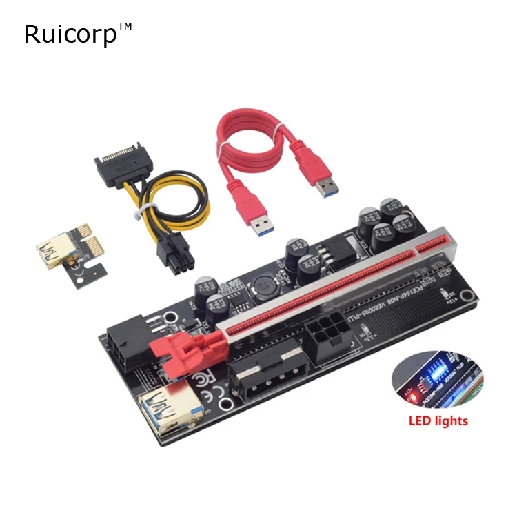 Ruicorp GPu Risers 010S Plus Card Adapter PCI-E 1X to 16x Gpu 6pin Pcie Riser Ver 010 with LED