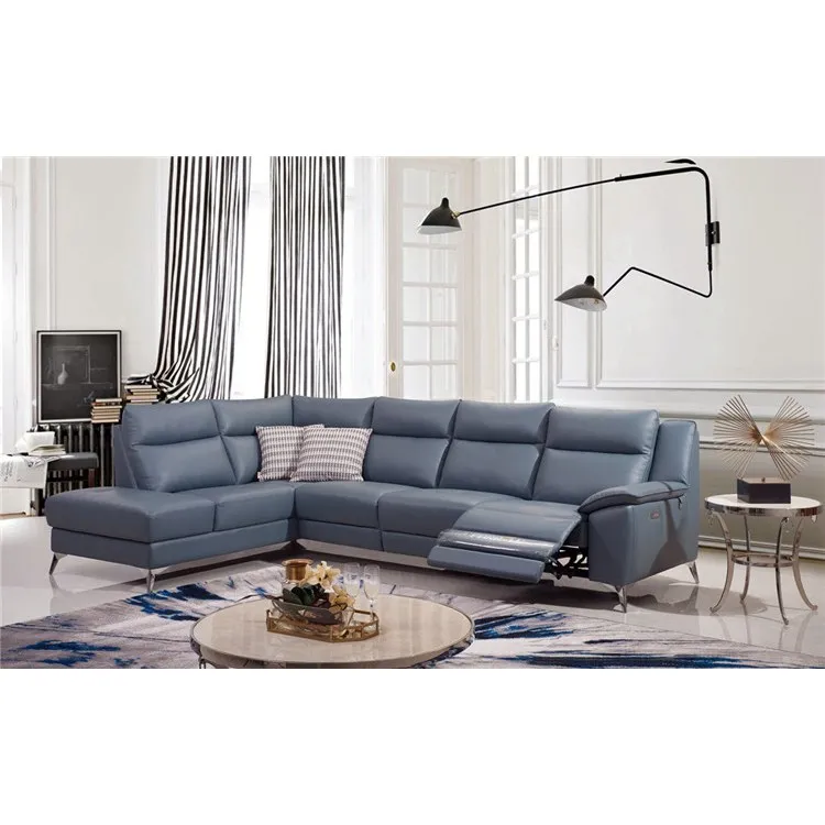 High end l shape living room furniture modern design recliner genuine leather sofas