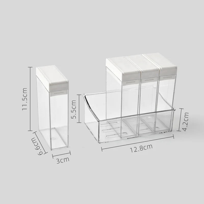 White Lid Seasoning Box and Ceramic/Plastic Spice Container Set for Salt Pepper Herb Storage with Shaker and Spoon Tool