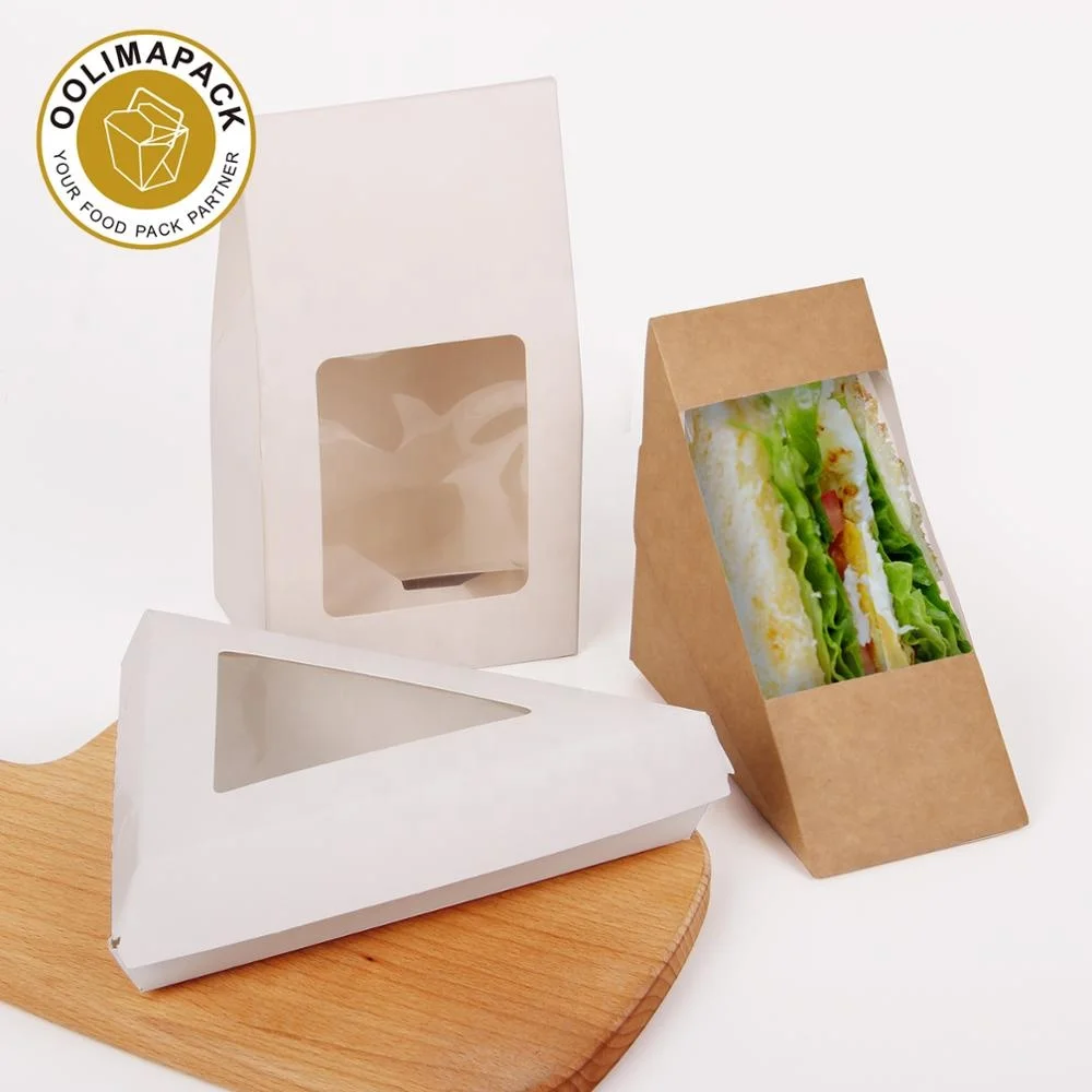 Wholesale Takeaway Snack Container With Transparent Window Paper Sandwich Packaging For Bakery