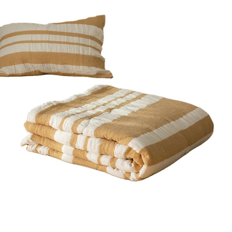 Quilted Cotton Muslin Blanket Yarn Dyed Striped Pattern-A Cotton Throw Blanket Soft Lightweighted Blanket Bed Sheet Pillowcases