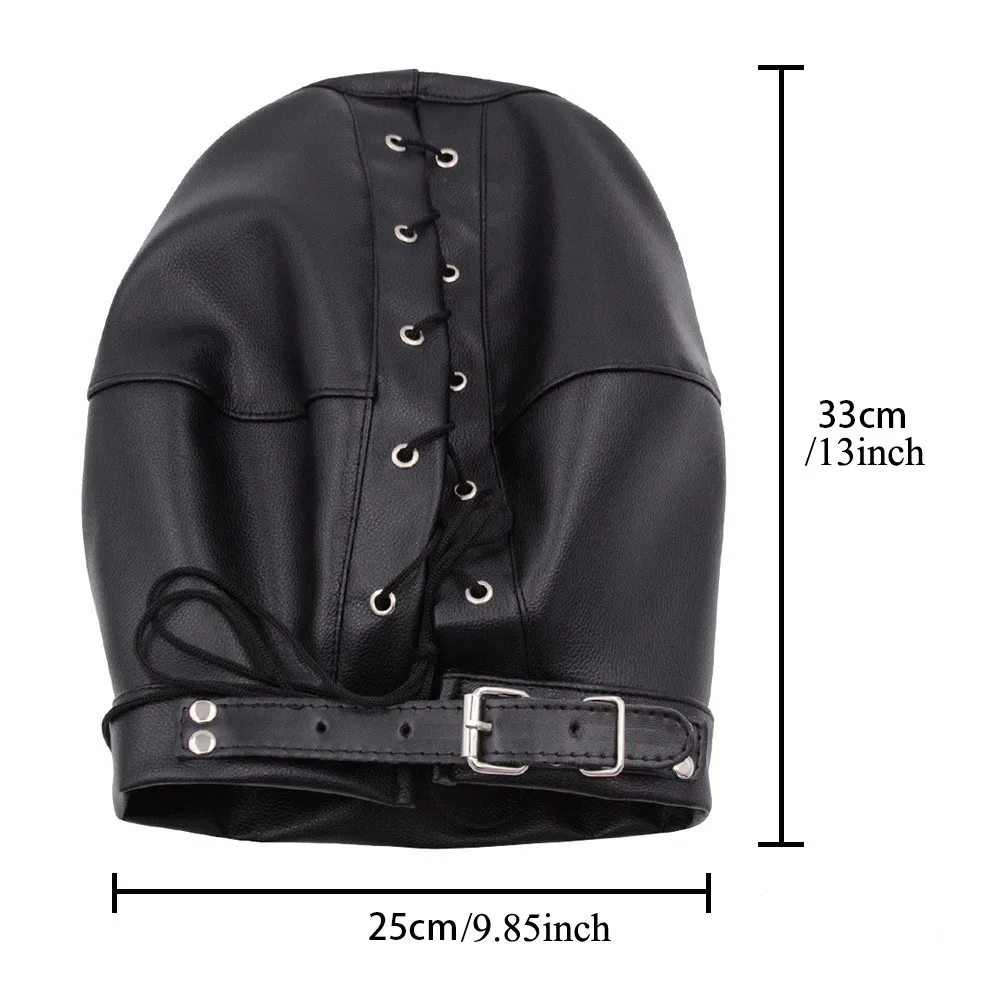 Fetish PU Leather Head Hood BDSM Slave Game Bondage Restraint Face Mask Erotic Sex Toys Role Play For Men Women SM Mask